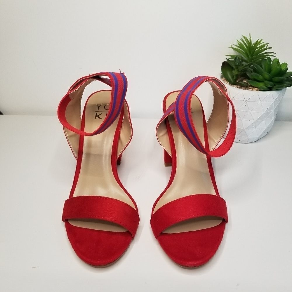Yoki red and blue ankle strap heels - Picture 3 of 5